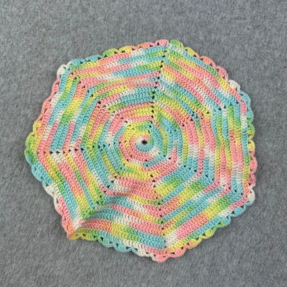 Vintage Handmade Crochet Doily Set 4pc Pastel Multi Color White Round Octagon